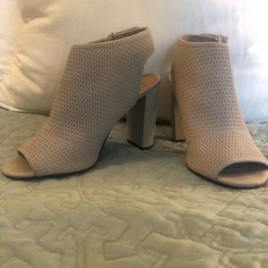 Tan open toed block heels